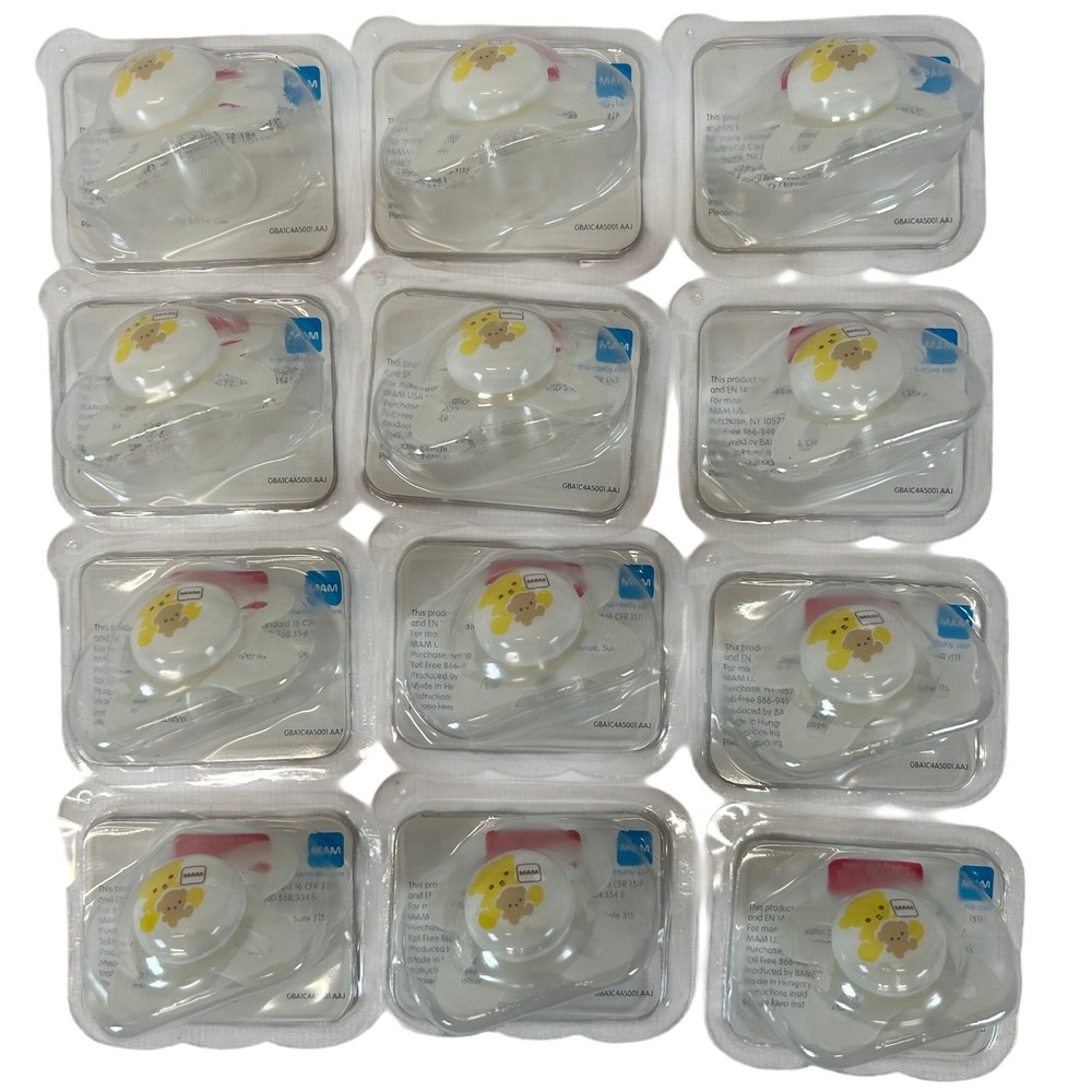 Lot of 12 MAM Start Newborn Orthodontic Pacifiers BPA Free Silicone Yellow Bear